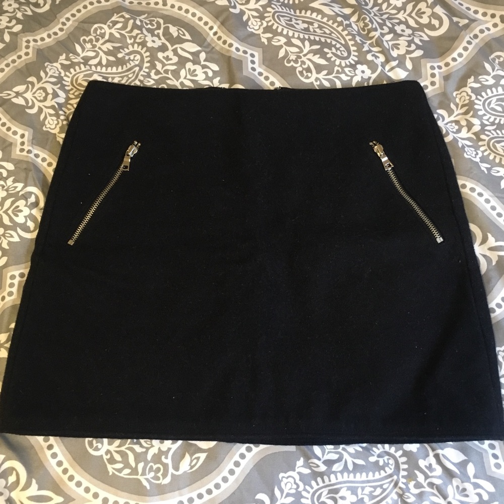 Navy felt mini A skirt with zipper details